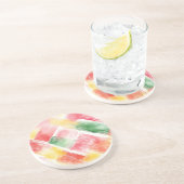Dessous De Verre En Grès Rouge Vert Jaune Rayures Abstraites (Côté)