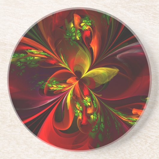 Dessous De Verre En Grès Rouge vert moderne Floral Abstrait Art Motif #05 (Devant)