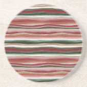 Dessous De Verre En Grès Rouge Vert Rosé Blanc Or Rayures (Devant)