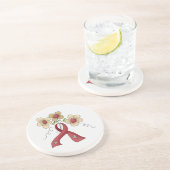 Dessous De Verre En Grès Ruban et fleurs de sensibilisation au rouge (Côté)