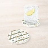 Dessous De Verre En Grès Rubans Marron Rustique Crème Vert Noël (Côté)