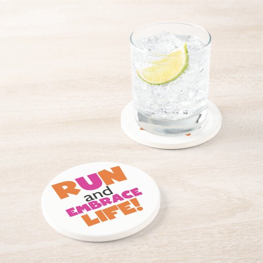 Dessous De Verre En Grès Run and Embrassez Life Orange Pink (Côté)