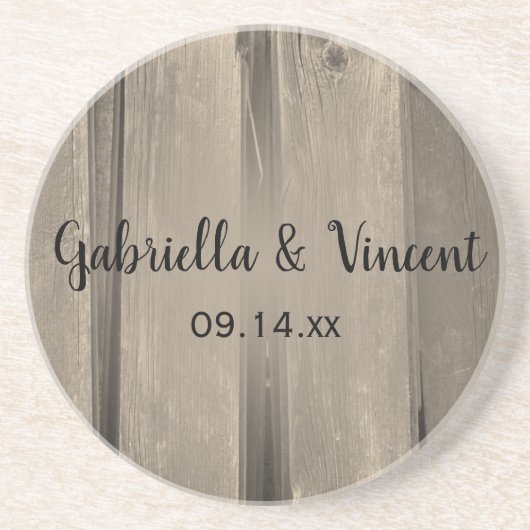 Dessous De Verre En Grès Rustic Country Grange Mariage en bois (Devant)