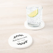 Dessous De Verre En Grès Rustic Laurel Branch Wreath Nom Monogramme (Côté)