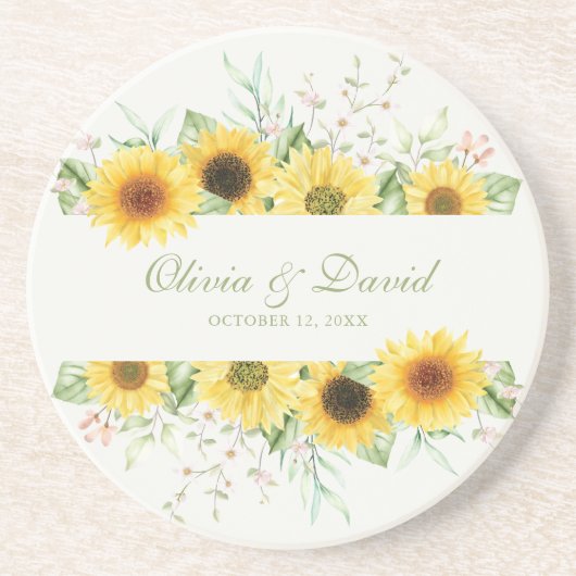 Dessous De Verre En Grès Rustic Sunflower Mariage (Devant)