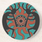 Dessous De Verre En Grès Rustique Sud-Ouest Kokopelli Turquoise (Devant)