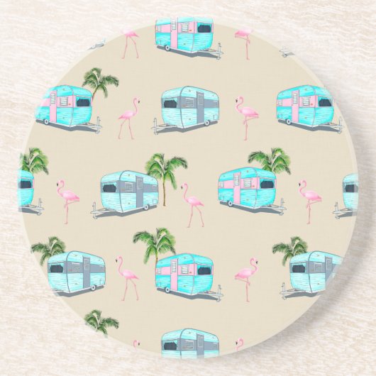 Dessous De Verre En Grès RV Beach Camping avec Flamants roses (Devant)