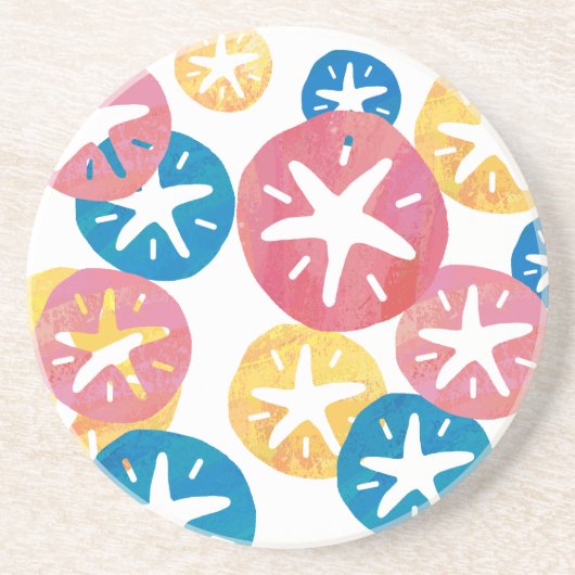 Dessous De Verre En Grès Sable Dollar Jaune Rouge Bleu Motif (Devant)