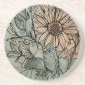 Dessous De Verre En Grès Sage floral Boho Abstrait et beige (Devant)