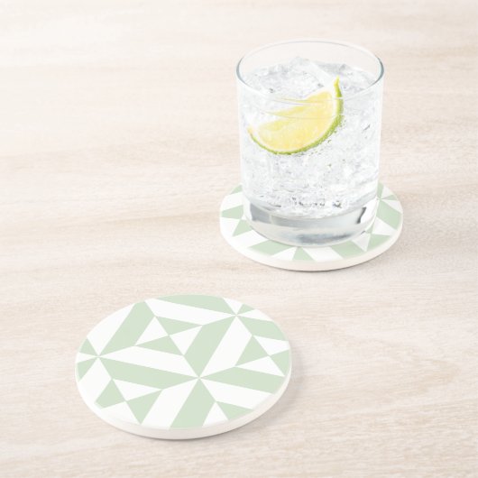 Dessous De Verre En Grès Sage Green Geometric Deco Cube Pattern (Côté)