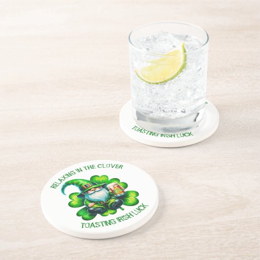 Dessous De Verre En Grès Saint Patrick Gnome mignonne avec bière | (Côté)