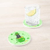 Dessous De Verre En Grès Saint Patrick's Day Shamrock Pot of Gold Black Cat (Côté)