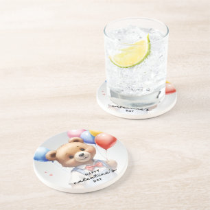 Dessous De Verre En Grès Saint-Valentin Mignonne Ours Aquarelle Avec Balloo