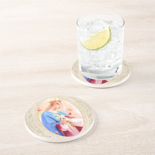 Dessous De Verre En Grès Sainte Vierge Marie Dentelle religieuse (Côté)