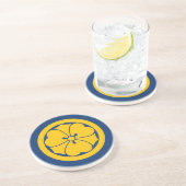 Dessous De Verre En Grès Sakai Mon japonais samouraï clan jaune sur bleu (Côté)