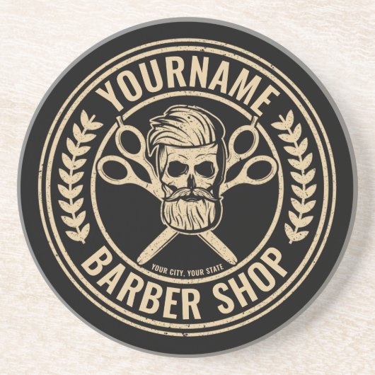 Dessous De Verre En Grès Salon de coiffure personnalisé Skull Rockabilly (Devant)