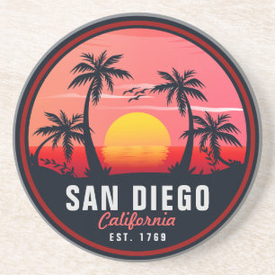 Dessous De Verre En Grès San Diego California Retro Sunset Souvenirs 60s