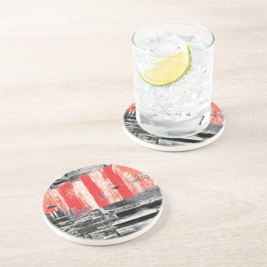Dessous De Verre En Grès Sandstone Coaster – Red Pulse Abstract Design (Côté)