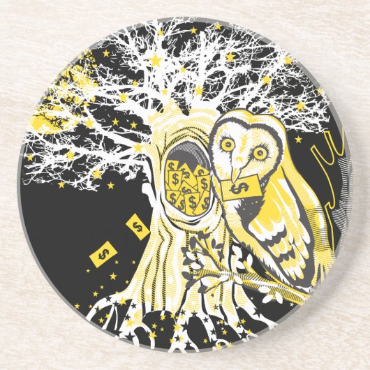 Dessous De Verre En Grès Sandstone Coaster – Urban Tree Owl & Wealth (Devant)
