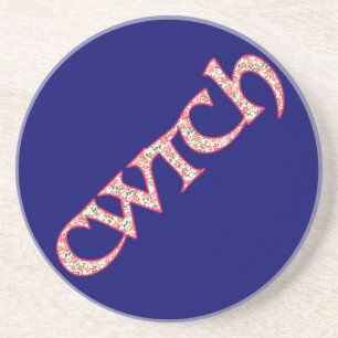 Dessous De Verre En Grès Sandstone Coaster, Welsh Cwtch, Floral on Blue