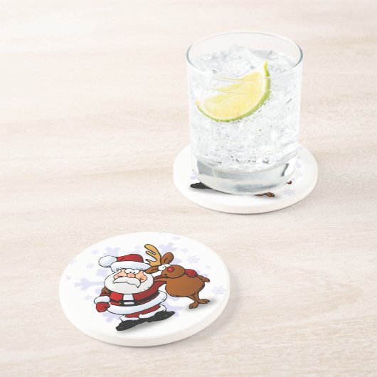 Dessous De Verre En Grès Santa And Reindeers (Côté)