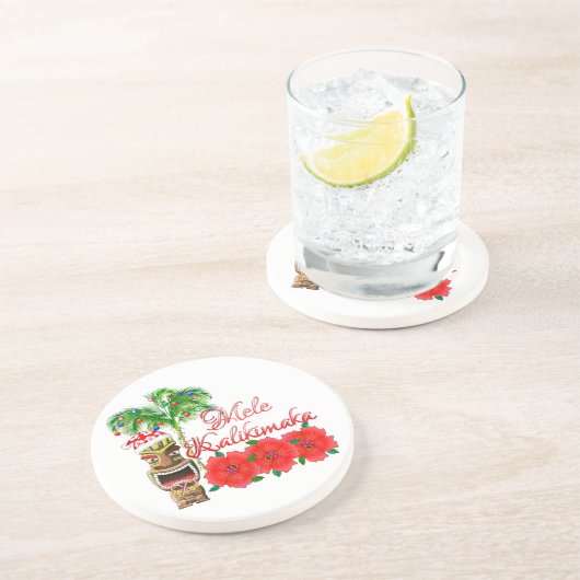 Dessous De Verre En Grès Santa Claus Tiki Mele Kalikimaka (Côté)