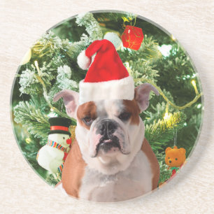 Dessous De Verre En Grès Santa Hat Bulldog Christmas Tree Snowman boîte cad