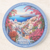 Dessous De Verre En Grès Santorin Grèce Bougainvillea Peinture Voyage (Devant)