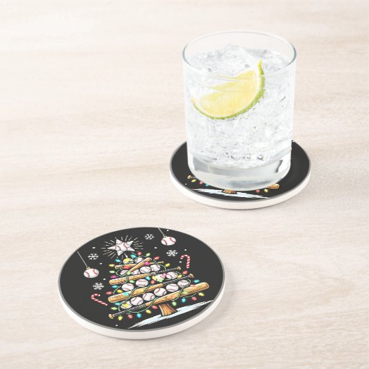 Dessous De Verre En Grès Sapin de Noël de baseball (Côté)