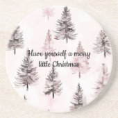 Dessous De Verre En Grès Sapins de Noël Rose Crème (Devant)