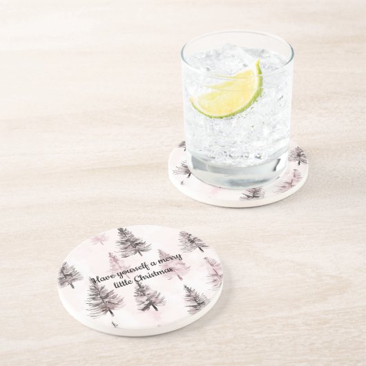 Dessous De Verre En Grès Sapins de Noël Rose Crème (Côté)