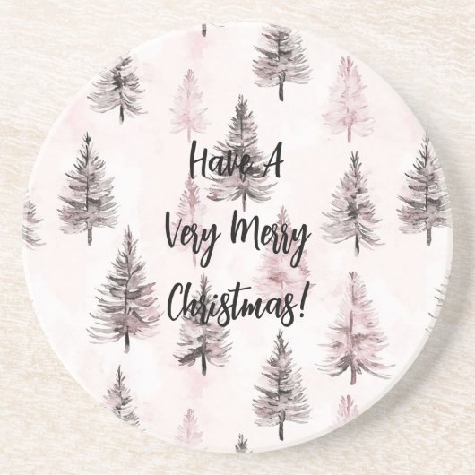 Dessous De Verre En Grès Sapins de Noël roses (Devant)