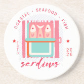 Dessous De Verre En Grès Sardines Fantaisistes Rose Côté Plage (Devant)