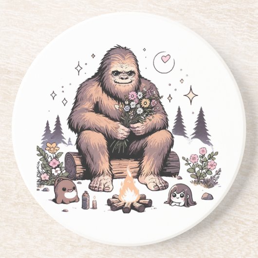 Dessous De Verre En Grès Sasquatch tenant des fleurs (Devant)