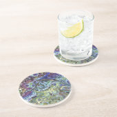Dessous De Verre En Grès Sauge vert olive, bleu violet bordeaux abstrait (Côté)