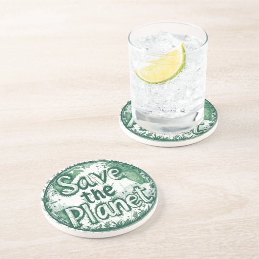 Dessous De Verre En Grès Sauvez la planète (Côté)