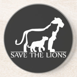 Dessous De Verre En Grès Sauvez les lions (blancs)