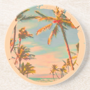 Dessous De Verre En Grès Scène de plage hawaïenne vintage PixDezines