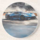 Dessous De Verre En Grès Scène dynamique de course urbaine bleue (Devant)