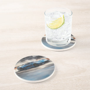 Dessous De Verre En Grès Scène dynamique de course urbaine bleue