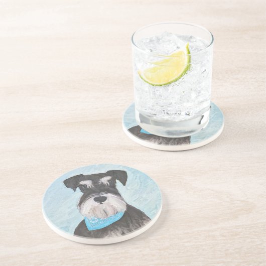 Dessous De Verre En Grès Schnauzer (Miniature) Peinture - Chien original mi (Côté)