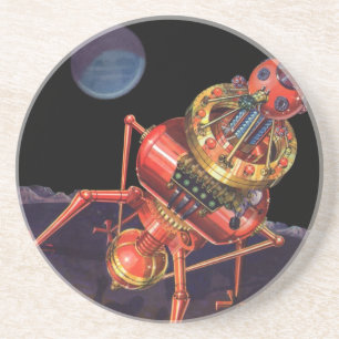 Dessous De Verre En Grès Science-fiction vintage Astronaute avec Robot Alie