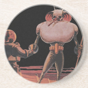 Dessous De Verre En Grès Science-fiction vintage Astronaute Serrer la main