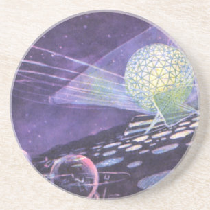 Dessous De Verre En Grès Science-fiction vintage, orbe brillante avec Alien