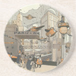 Dessous De Verre En Grès Science-fiction vintage Urban Paris, Steam Punk<br><div class="desc">Illustration vintage punk à vapeur victorien Science Fiction image futuriste voyage et transport métropolis. La ville de Paris,  France à l'avenir avec des avions de taille personnelle au lieu de voitures et la station de métro Gare du Nord.</div>