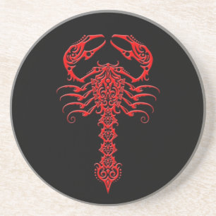 Dessous De Verre En Grès Scorpion tribal rouge et noir