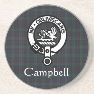 Dessous De Verre En Grès Scottish Campbell Crest Badge & Tartan
