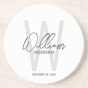 Dessous De Verre En Grès Script moderne Nom du Groomsman personnalisé