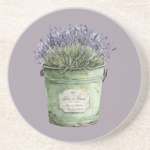 Dessous De Verre En Grès Seau vert blanc Fleurs de lavande