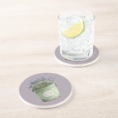 Dessous De Verre En Grès Seau vert blanc Fleurs de lavande (Côté)